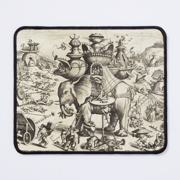 Item preview, HIERONYMUS BOSCH BESTIARY, SIEGE OF THE ELEPHANT Black White  War Scene designed and sold by BulganLumini.
