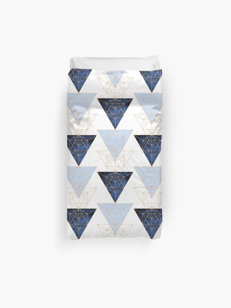 Geometric Triangles In Blue And Rose Gold Duvet Cover By