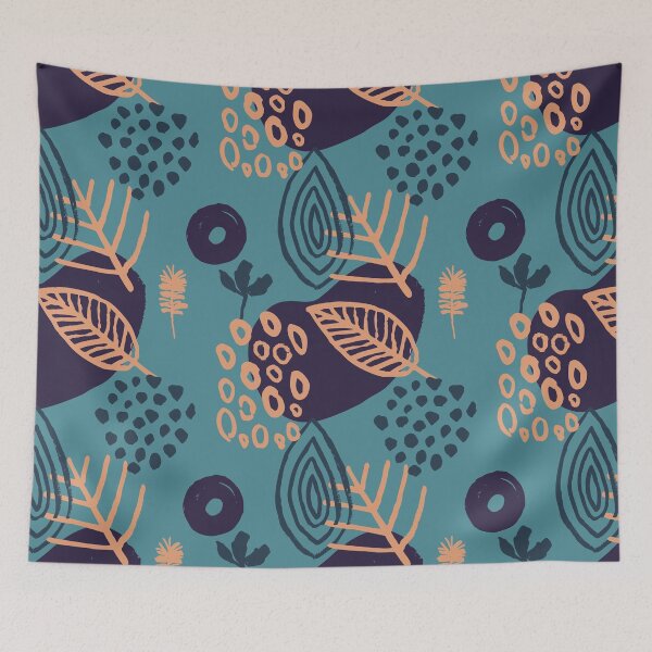 Item preview, Botanical Organic Shapes Pattern on Blue designed and sold by Itaya Art.