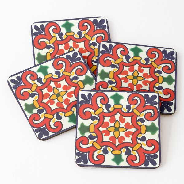 Item preview, Red iron work baroque flower talavera tile azulejo mexican folk art designed and sold by T-Mex.