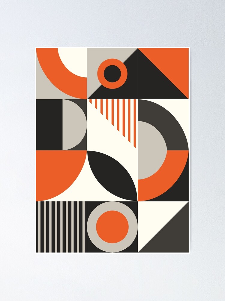 Black, Gray, White And Orange Mid Century modern pattern
