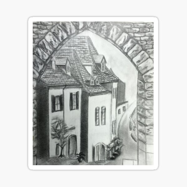 A Street In France Drawing Sticker