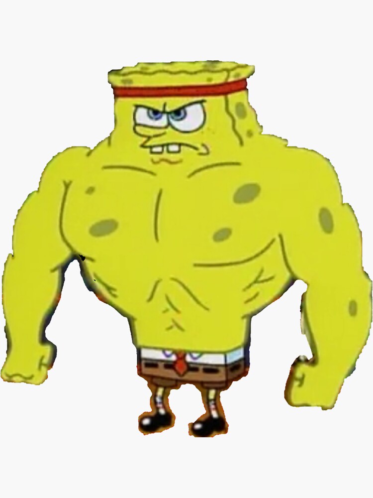 "Buffed strong spongebob big hands muscular angry spongebob" Sticker