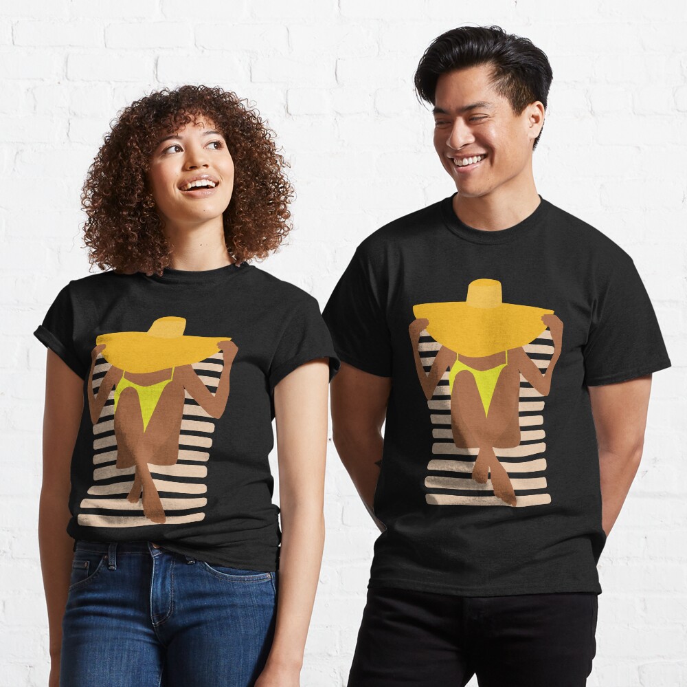 Woman tanning on a beach chair (black background) Classic T-Shirt