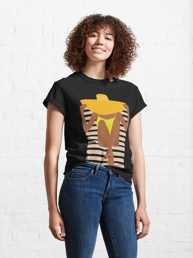 Alternate view of Woman tanning on a beach chair (black background) Classic T-Shirt
