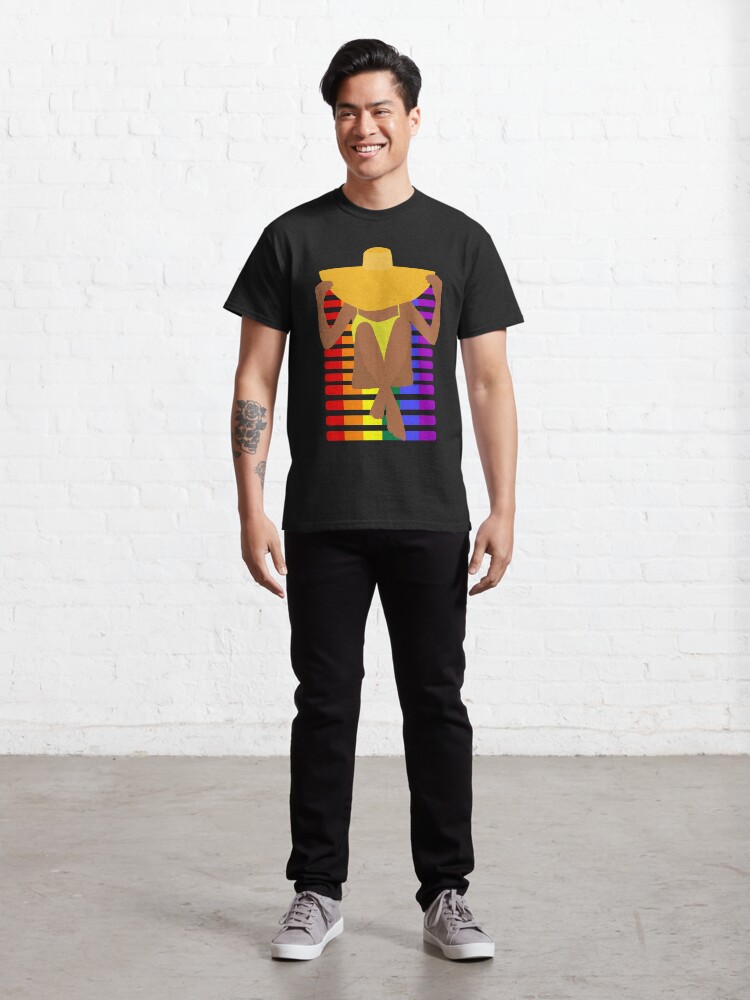 Alternate view of Woman tanning on a beach chair (pride design - black background) Classic T-Shirt