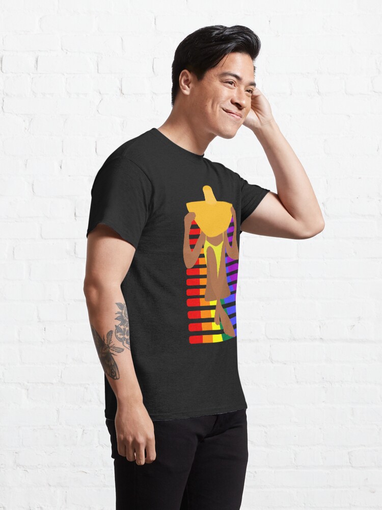 Alternate view of Woman tanning on a beach chair (pride design - black background) Classic T-Shirt