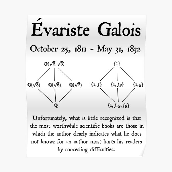 "Evariste Galois Mathematics Education Knowledge Quote Vintage Math