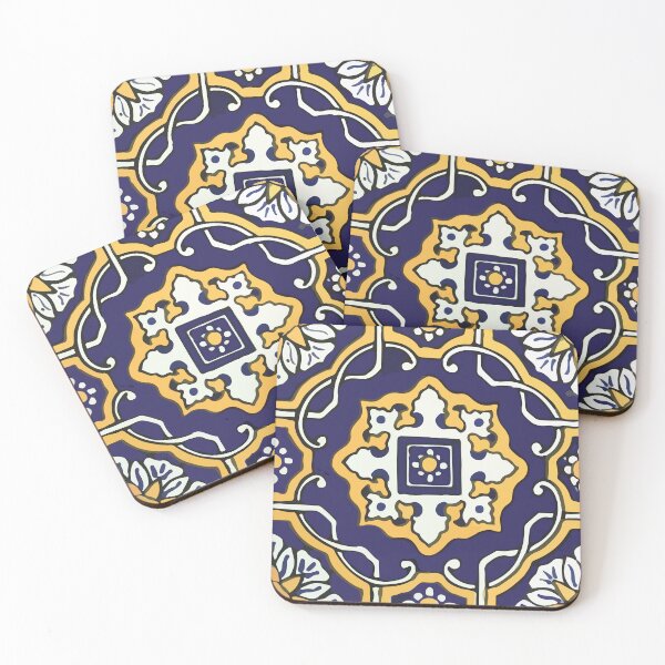 Item preview, Mandala navy and yellow baroque decorative boho chic talavera tile designed and sold by T-Mex.