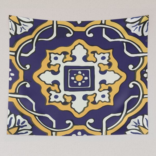 Item preview, Mandala navy and yellow baroque decorative boho chic talavera tile designed and sold by T-Mex.
