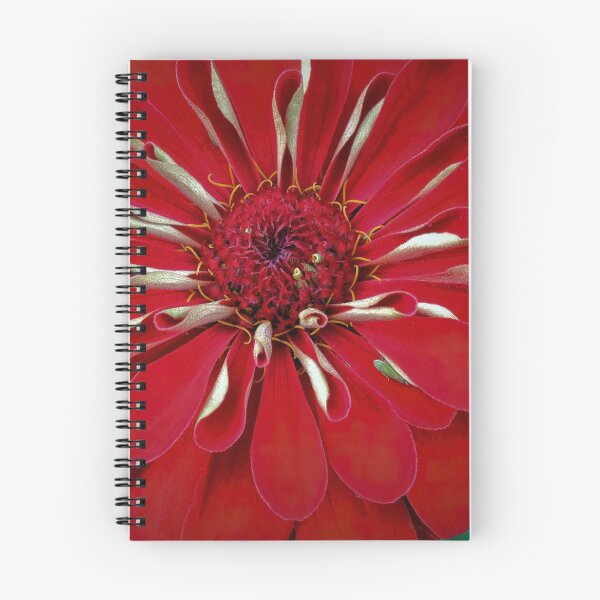 Item preview, Bright Red Zinna Flower with Lime Green Bug Hiding Amongst the Petals designed and sold by PicStudioArt.