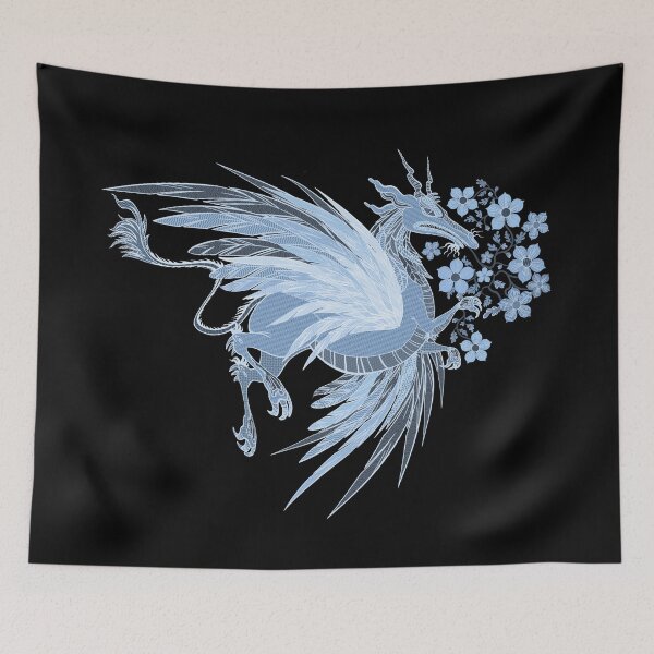 Item preview, Flower Dragon in blue designed and sold by Silver Steer Design.