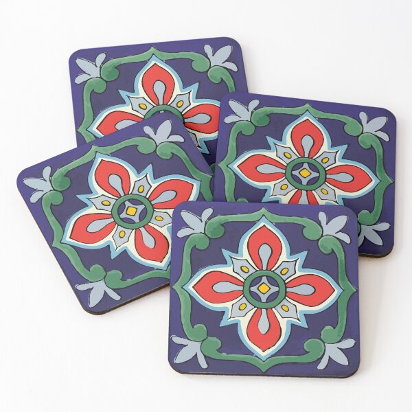Item preview, Red flower decorative neo mexican tile floral baldosa  designed and sold by T-Mex.