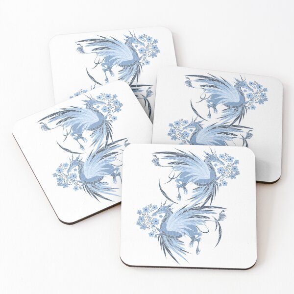 Item preview, Double Flower Dragon in blue designed and sold by Silver Steer Design.