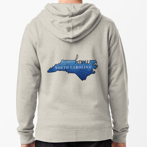 North Carolina Home State Outline Blue Zipped Hoodie