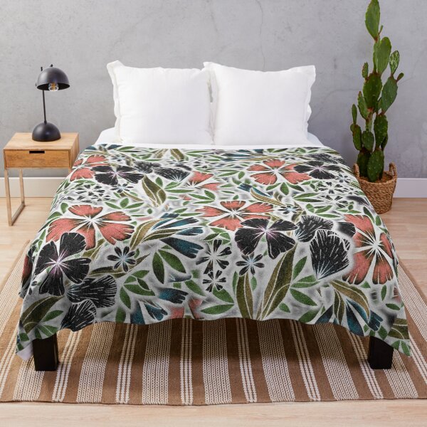 Item preview, Flower Flurry - Salmon, Green, Black and Turquoise - Digitally Illustrated Flower Pattern for Home Decor, Clothing Fabric, Curtains, Bedding, Pillows, Upholstery, Phone Cases and Stationary designed and sold by cherdoodles.