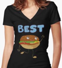 Matching Burger and French Fries Best Friends Design Women's Fitted V-Neck T-Shirt