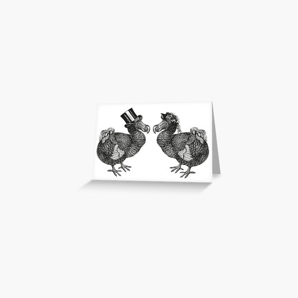 Mr and Mrs Dodo | Dodo Couple | Vintage Dodos | Black and White | Greeting Card