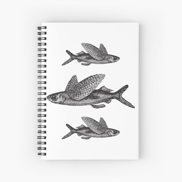 Flying Fish | Vintage Fish | Three Fish | Black and White | Spiral Notebook
