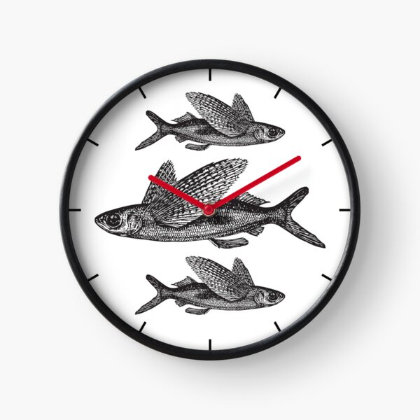 Flying Fish | Vintage Fish | Three Fish | Black and White | Clock