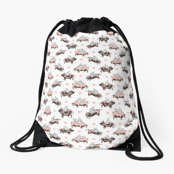 Flying Pigs Pattern | Vintage Pigs | When Pigs Fly | Pigs with Wings |  Drawstring Bag