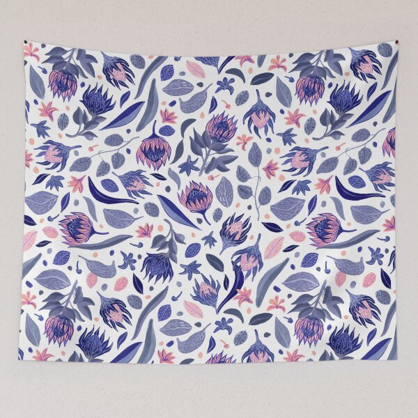 Item preview, Handpainted King Protea and Naupaka flowers / blue designed and sold by thealohastudios.