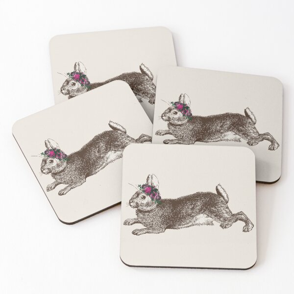 The Rabbit and Roses | Rabbit and Flowers | Vintage Rabbits | Bunny Rabbits | Bunnies | Hares | Coasters (Set of 4)
