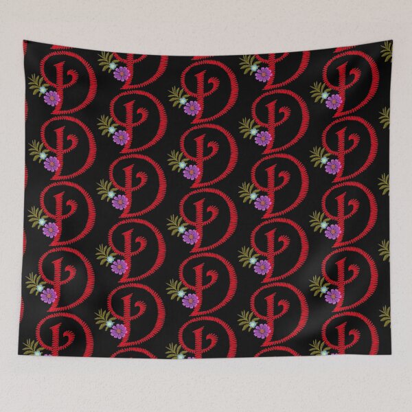 Item preview, Embroidery is a red letter D with flowers on a black background. designed and sold by LuckyStep.