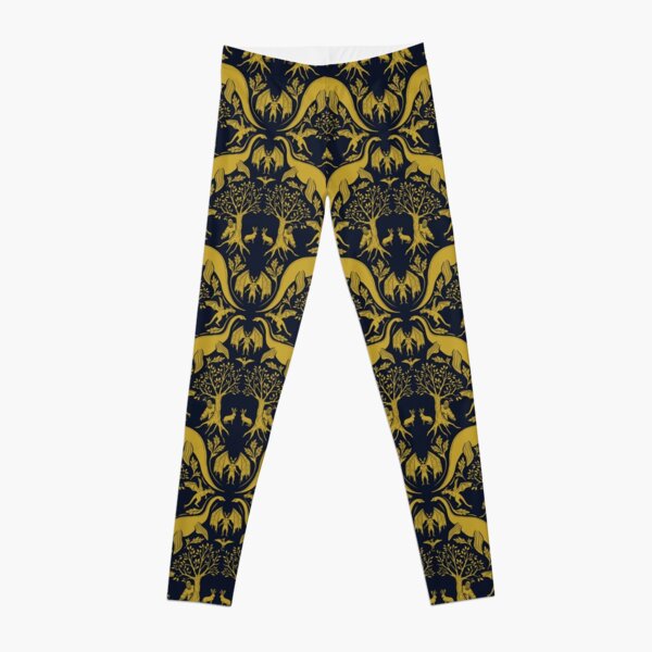 SOFT SURROUNDINGS | Black Gold Leaf Print Damask Stretchy Pull On Pants -  Small