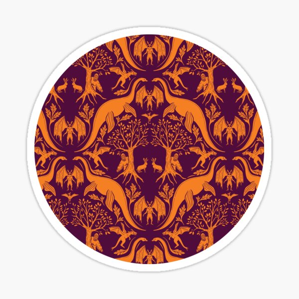 Item preview, Purple & Orange Cryptid Damask designed and sold by somecallmebeth.