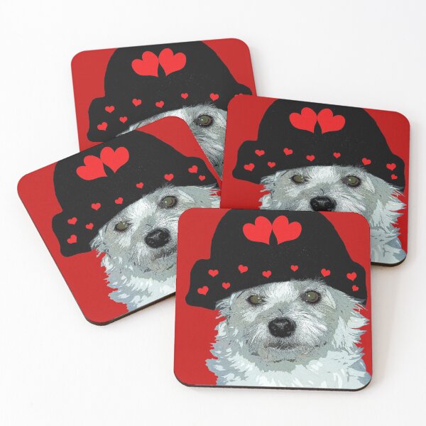 Item preview, White dog with a black cap with hearts designed and sold by Astralia.