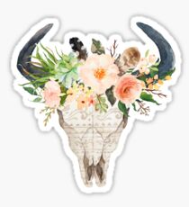Watercolour bull skull with flowers Sticker