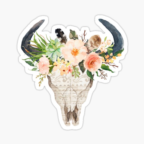 Item preview, Watercolour bull skull with flowers designed and sold by joellis.