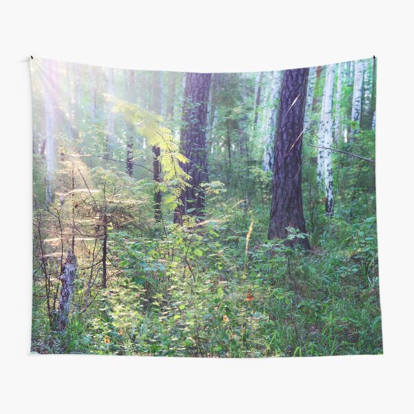 Sunny morning in the forest Tapestry