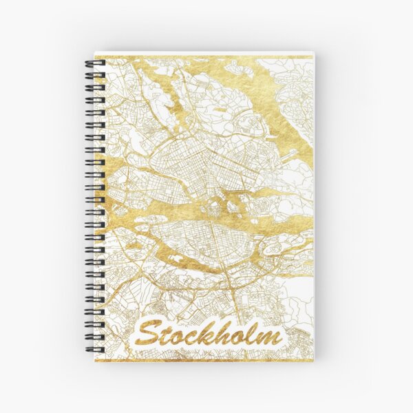 Stockholm Map Gold Spiral Notebook