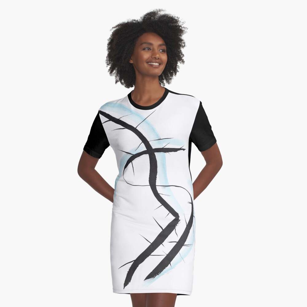 meditative ink drawing "introspire II" Graphic T-Shirt Dress