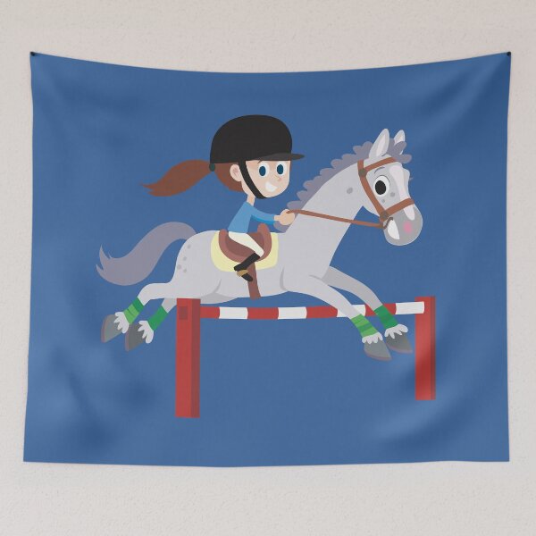 Item preview, girl on a horse jumps over a bar designed and sold by duxpavlic.