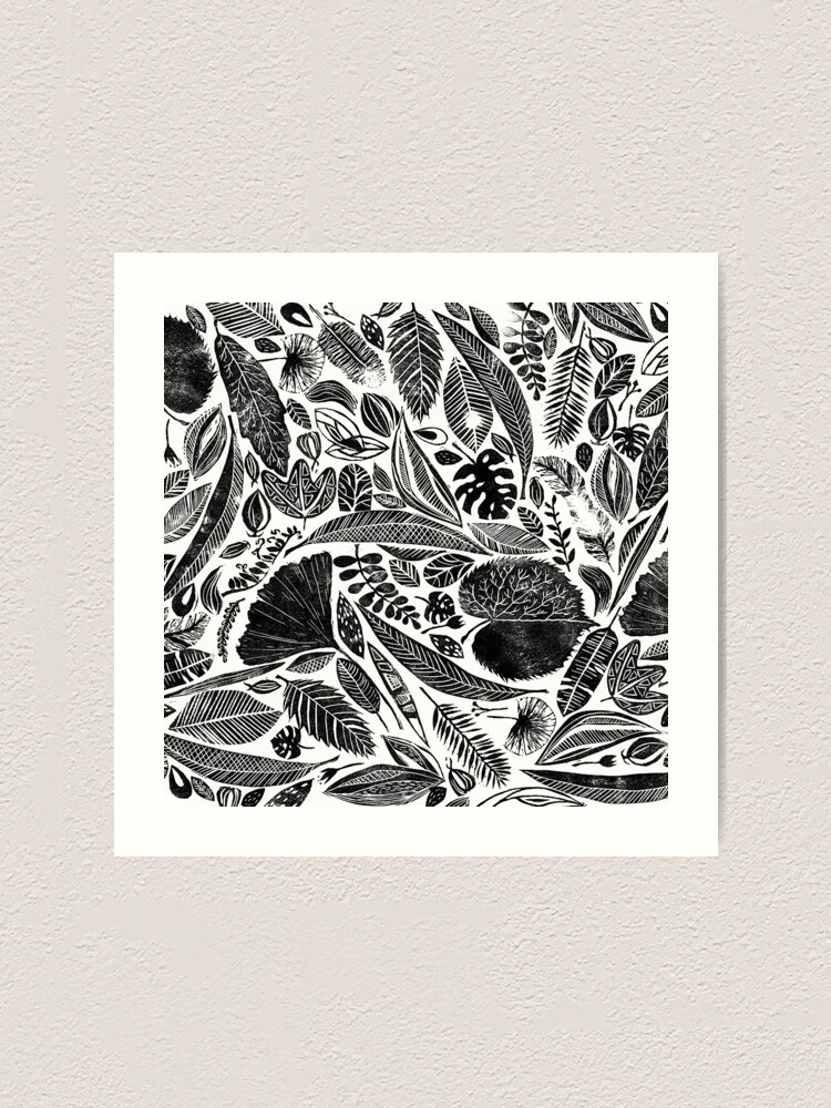 Mixed leaves, Lino printed nature inspired printed pattern" by emporiumjulium | Redbubble