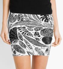 Mixed leaves, Lino cut printed nature inspired hand printed pattern Mini Skirt