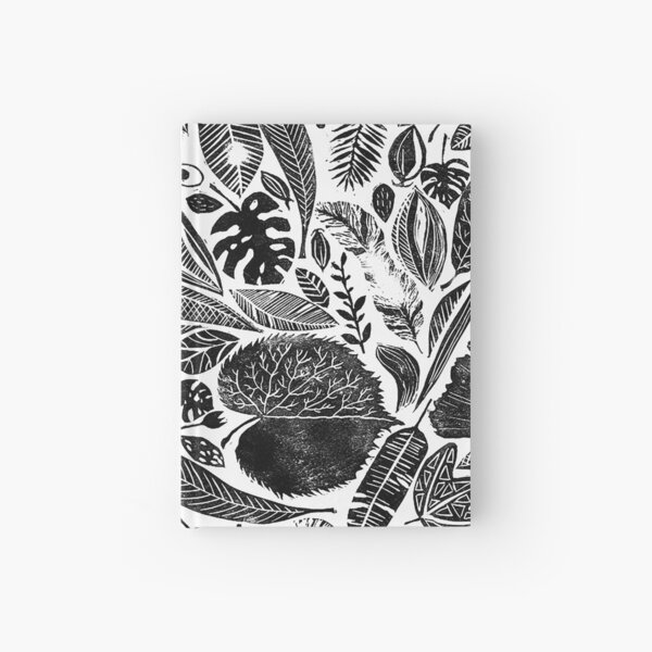 Mixed leaves, Lino cut printed nature inspired hand printed pattern Hardcover Journal