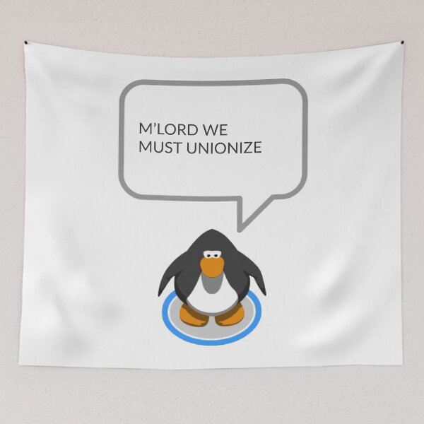 Item preview, m'lord we must unionize funny club penguin quote sticker designed and sold by l2b-studio.
