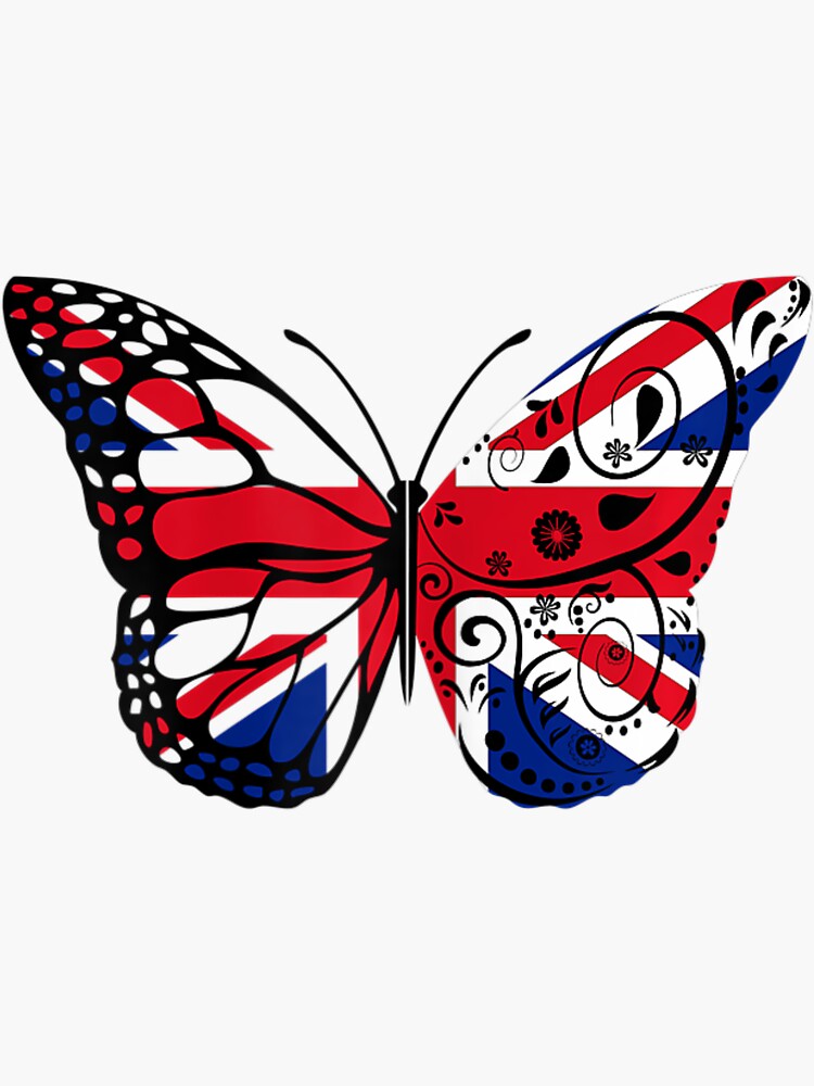 "Womens Union Jack Butterfly Butterflies Flag Wings British Uk Flag