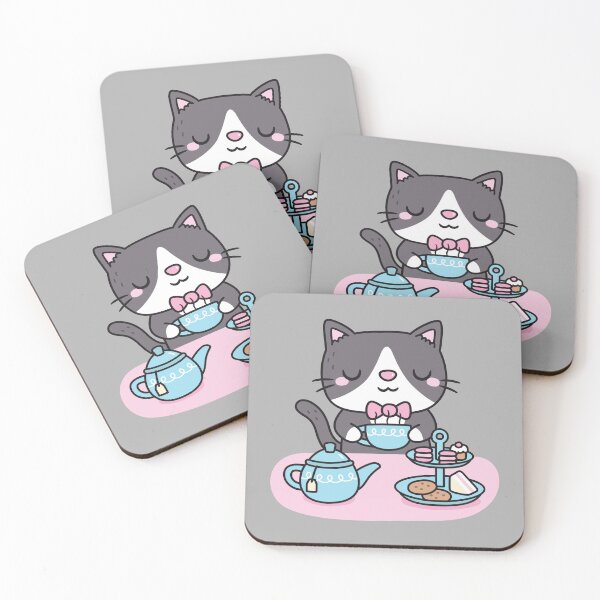 Item preview, Cute Tuxedo Cat Enjoying Afternoon Tea Pastries And Snacks designed and sold by rustydoodle.
