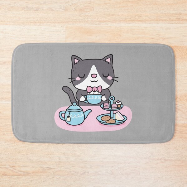 Item preview, Cute Tuxedo Cat Enjoying Afternoon Tea Pastries And Snacks designed and sold by rustydoodle.