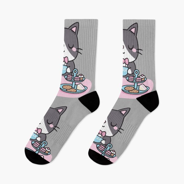 Item preview, Cute Tuxedo Cat Enjoying Afternoon Tea Pastries And Snacks designed and sold by rustydoodle.