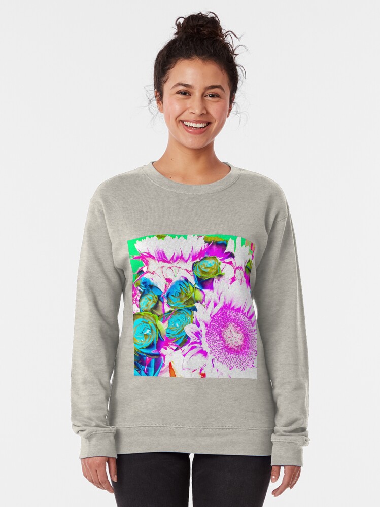 Alternate view of Flower Lovers Gift - Neon Bouquet Design Pullover Sweatshirt