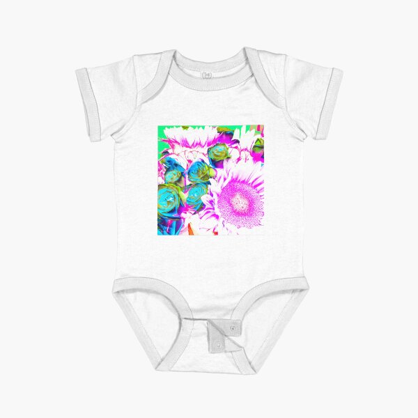Flower Lovers Gift - Neon Bouquet Design Short Sleeve Baby One-Piece