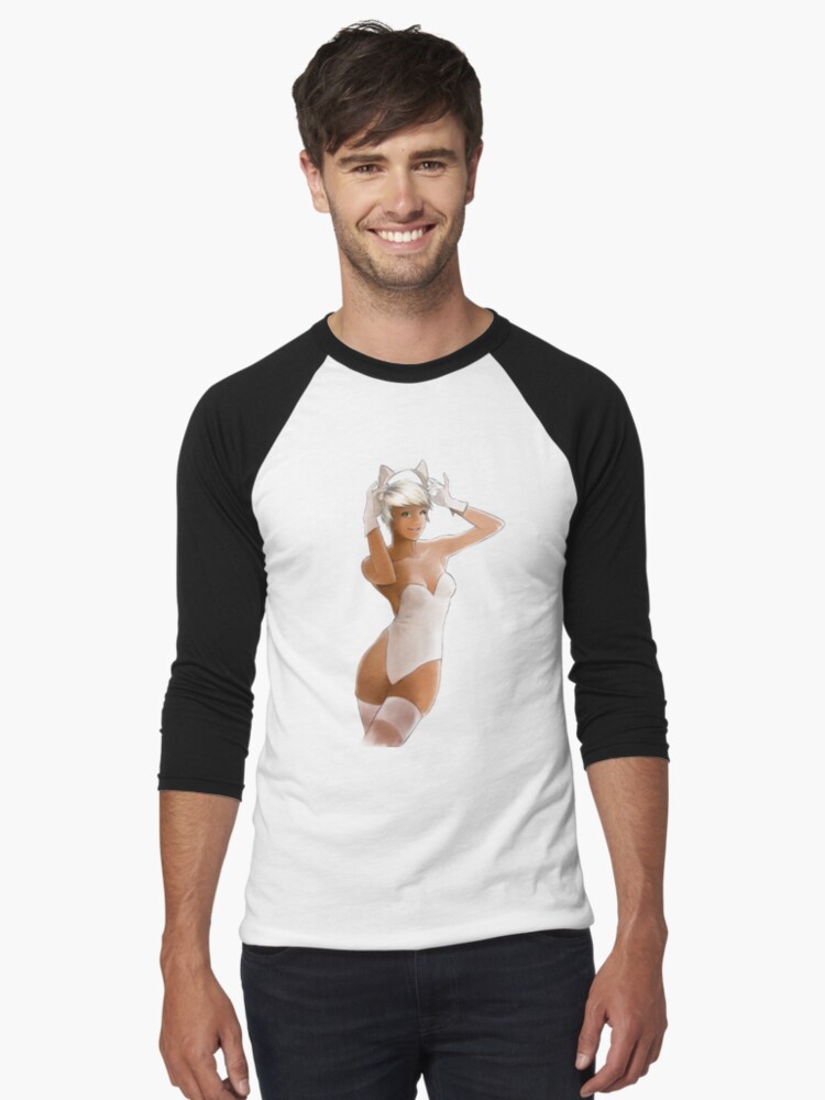 Aperçu 1 sur 3. T-shirt baseball manches ¾ avec l'œuvre Catgirl blanche créée et vendue par fligans.