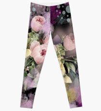 shabby chic french country flowers vintage black floral Leggings