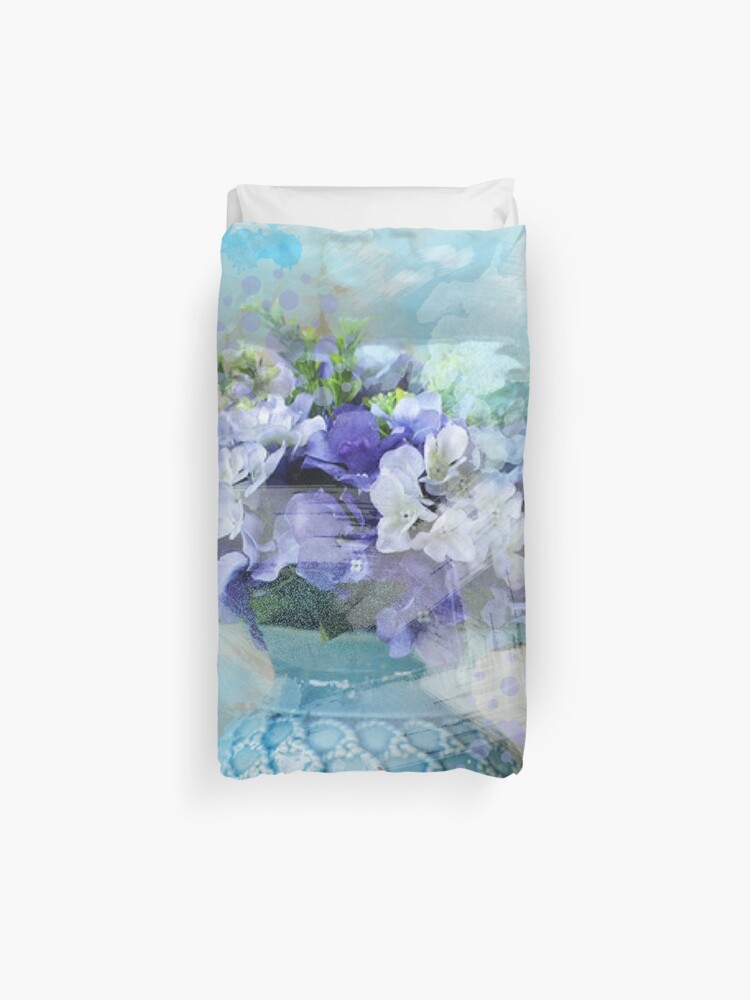 Shabby Chic French Country Blue Purple Iris Flower Duvet Cover By